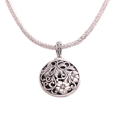 Reversible sterling silver pendant necklace, 'Secret Eden' - Reversible Sterling Silver Ornate Medallion Pendant Necklace