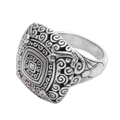 Rounded Square Sterling Silver Swirl Motif Cocktail Ring - Harnessed ...