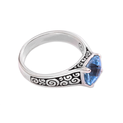 Blue topaz solitaire ring, 'Sparkling Heavens' - Blue Topaz and Sterling Silver Swirl Motif Solitaire Ring