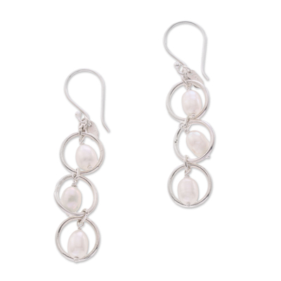 Aretes colgantes de perlas cultivadas - Pendientes colgantes de plata de ley con perlas de agua dulce cultivadas