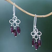 Garnet dangle earrings, 'Beautiful Inspiration' - Three-Carat Garnet Dangle Earrings Crafted in Bali