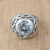 Blue topaz cocktail ring, 'Tari Lotus' - Blue Topaz Cocktail Ring Crafted in Bali