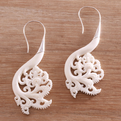 Bone drop earrings, 'Pura Plains' - Artisan Crafted Bone Drop Earrings from Bali
