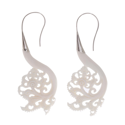 Bone drop earrings, 'Pura Plains' - Artisan Crafted Bone Drop Earrings from Bali