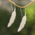 Bone drop earrings, 'Jalak Feather' - Feather-Shaped Bone Drop Earrings from Bali (image 2) thumbail