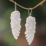 Bone dangle earrings, 'Sibetan Woman' - Bone Dangle Earrings of a Sibetan Woman from Bali