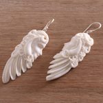 Bone dangle earrings, 'Sibetan Woman' - Bone Dangle Earrings of a Sibetan Woman from Bali