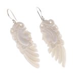 Bone dangle earrings, 'Sibetan Woman' - Bone Dangle Earrings of a Sibetan Woman from Bali