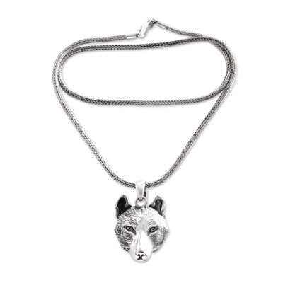 Collar colgante de plata esterlina - Collar con colgante de cabeza de lobo de plata de ley hecho a mano