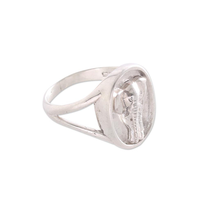 Sterling silver signet ring, 'Elephant Traipse' - Sterling Silver Elephant Signet Ring from Bali