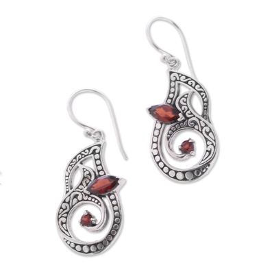 Garnet dangle earrings, 'Hope Blooms' - Faceted Garnet Dangle Earrings Crafted in Bali