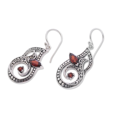 Garnet dangle earrings, 'Hope Blooms' - Faceted Garnet Dangle Earrings Crafted in Bali