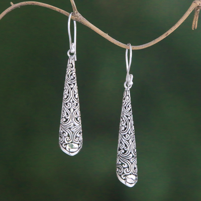 Sterling silver dangle earrings, 'Vines Unbound' - Drop-Shaped Sterling Silver Dangle Earrings from Bali