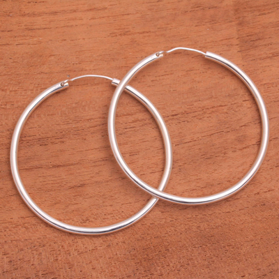 Sterling silver hoop earrings, 'Simple Thought' - Simple Sterling Silver Hoop Earrings from Bali