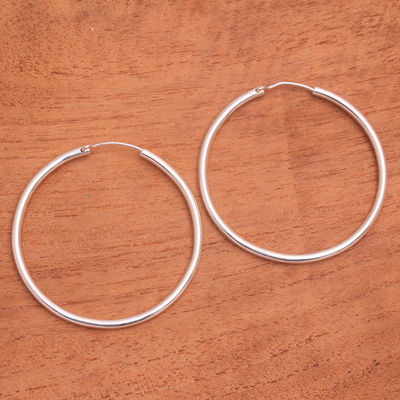 Sterling silver hoop earrings, 'Simple Thought' - Simple Sterling Silver Hoop Earrings from Bali