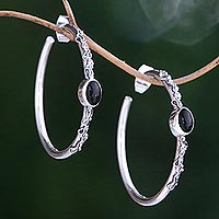 Onyx half-hoop earrings, 'Bali Memories' - Onyx Half-Hoop Earrings from Bali