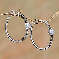 Rainbow moonstone half-hoop earrings, 'Bali Memories' - Rainbow Moonstone Half-Hoop Earrings Crafted in Bali