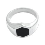 Sterling silver signet ring, 'Simple Hex' - Hexagon Sterling Silver Signet Ring Crafted in Bali