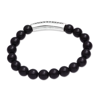 Onyx-Anhängerarmband für Herren - Herren-Armband mit Onyx-Perlenanhänger aus Bali