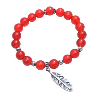 Carnelian Feather Beaded Stretch Bracelet from Bali