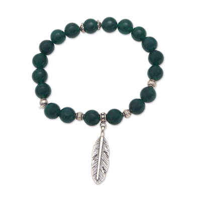 Agate Feather Beaded Stretch Bracelet from Bali