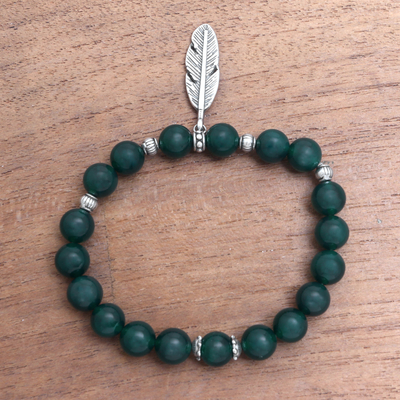 Agate beaded stretch bracelet, 'Elegant Feather' - Agate Feather Beaded Stretch Bracelet from Bali