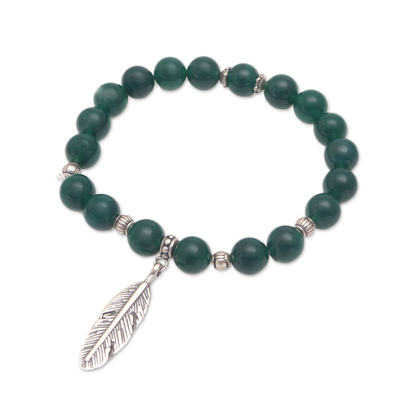 UK Handmade Lucky Feather & Turquoise Sterling Silver Beaded Stretch Bracelet