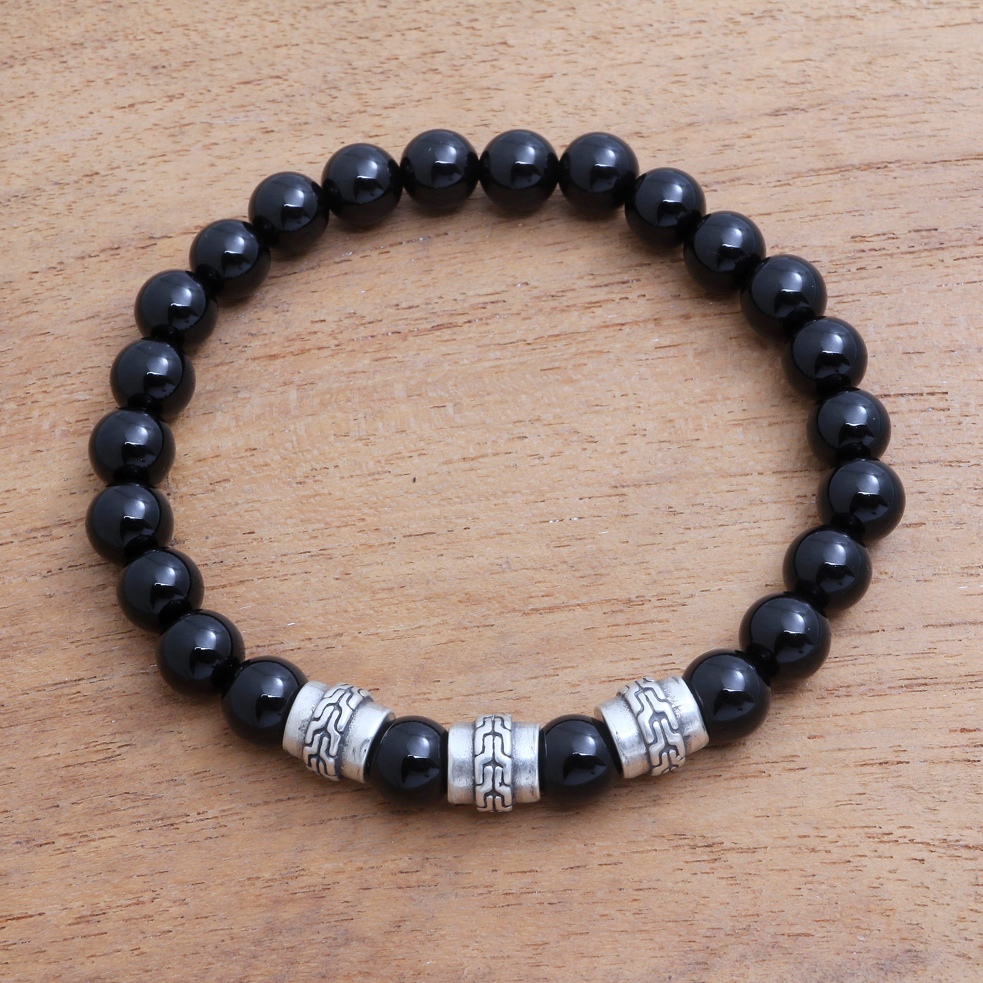 UNICEF Market | Men's Onyx Beaded Stretch Bracelet from Bali ...