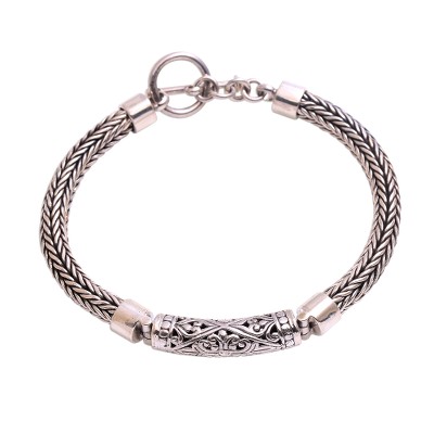 Sterling silver pendant bracelet, 'Elegant Totem' - Sterling Silver Openwork Pendant Bracelet from Bali