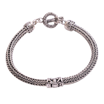 Sterling silver pendant bracelet, 'Naga Tendrils' - Swirl Motif Sterling Silver Naga Pendant Bracelet from Bali