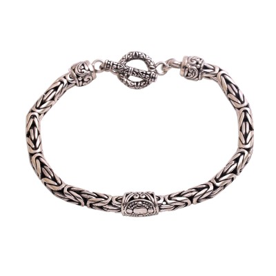 Sterling silver pendant bracelet, 'Borobudur Elegance' - Artisan Crafted Sterling Silver Pendant Bracelet from Bali