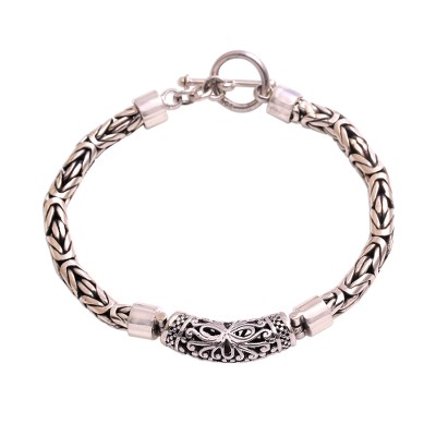 Sterling silver pendant bracelet, 'Borobudur Sunrise' - Sterling Silver Swirl Motif Pendant Bracelet from Bali