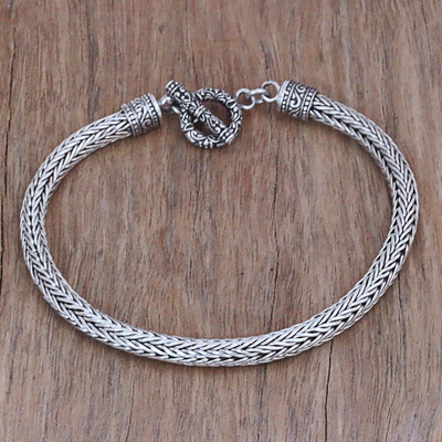 Men's sterling silver chain bracelet, 'Masculine Naga' - Men's Sterling Silver Naga Chain Bracelet from Bali