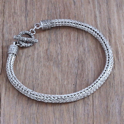 Men's sterling silver chain bracelet, 'Masculine Naga' - Men's Sterling Silver Naga Chain Bracelet from Bali