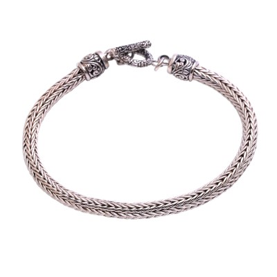 Men's sterling silver chain bracelet, 'Naga Forest' - Men's Sterling Silver Chain Bracelet with Swirl Motifs