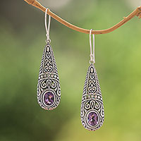 Amethyst dangle earrings, 'Sparkling Journey' - Sparkling Amethyst Dangle Earrings from Bali