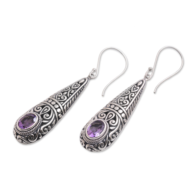 Amethyst dangle earrings, 'Sparkling Journey' - Sparkling Amethyst Dangle Earrings from Bali