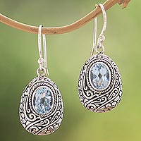 Blue topaz dangle earrings, 'Indah Vines' - Vine Motif Blue Topaz Dangle Earrings from Bali