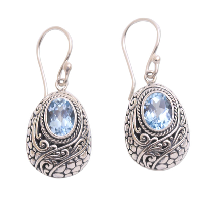 Blue topaz dangle earrings, 'Indah Vines' - Vine Motif Blue Topaz Dangle Earrings from Bali