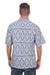 Men's batik cotton shirt, 'Jepara Sky' - Men's Blue and Cream Batik Print Cotton Shirt from Bali (image 2c) thumbail