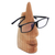 Wood eyeglasses holder, 'Nosing Around' - Whimsical Brown Hand Carved Wood Face Eyeglasses Holder