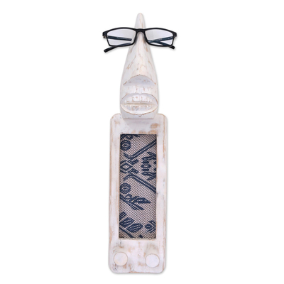 Wood eyeglasses and jewelry holder, 'Favorite Butler in White' - White Handcrafted Wood Eyeglasses and Jewelry Holder