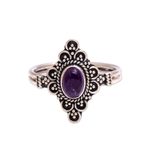 Amethyst cocktail ring, 'Daydream Temple' - Handcrafted Amethyst Cocktail Ring from Bali