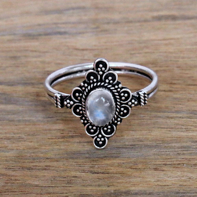 Moonstone cocktail ring, 'Daydream Temple' - Handcrafted Moonstone Cocktail Ring from Bali