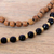 Gold accented onyx and wood beaded mala necklace, 'Batuan Harmony' - 18k Gold Accented Onyx Beaded Mala Necklace from Bali (image 2c) thumbail