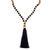 Gold accented onyx and wood beaded mala necklace, 'Batuan Harmony' - 18k Gold Accented Onyx Beaded Mala Necklace from Bali (image 2d) thumbail