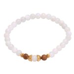 Moonstone beaded stretch bracelet, 'Batuan Tune' - Moonstone and Gold Plated Silver Beaded Stretch Bracelet