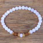 Moonstone beaded stretch bracelet, 'Batuan Tune' - Moonstone and Gold Plated Silver Beaded Stretch Bracelet