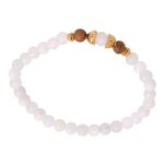 Moonstone beaded stretch bracelet, 'Batuan Tune' - Moonstone and Gold Plated Silver Beaded Stretch Bracelet