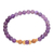 Gold accent amethyst beaded stretch bracelet, 'Batuan Tune' - Amethyst Beaded Bracelet with 22k Gold Plated Accents thumbail